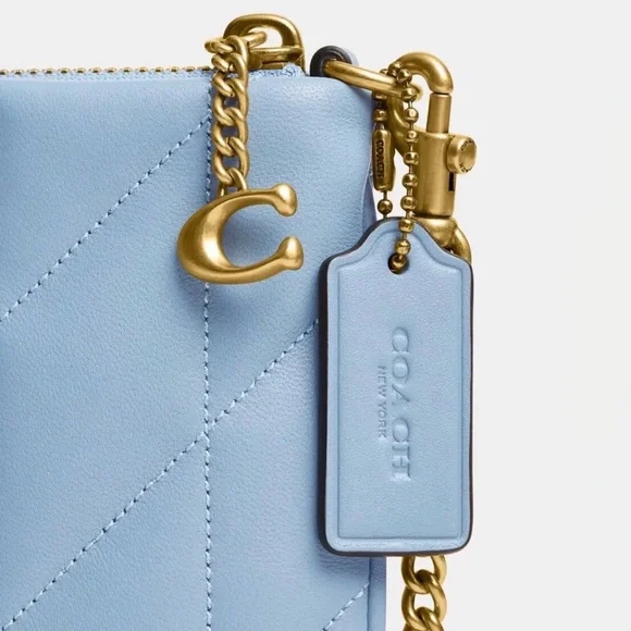 Coach Pouch Bag with Pillow Quilting in Brass/Bluebell Nappa Leather NWT - Picture 4 of 13